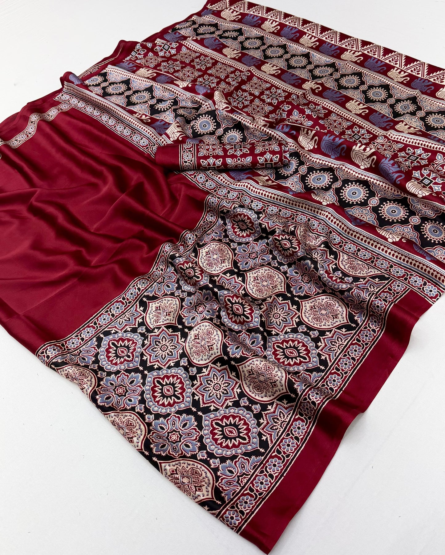 Red Crepe Silk Ready To Wear/Easy Saree - Panaash Saree