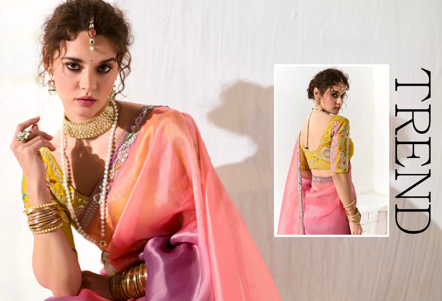 Multicolor Organza Readymade Saree With Fancy Blouse Piece