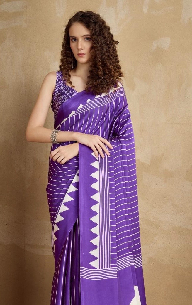 Purple Crepe Silk Readymade Saree