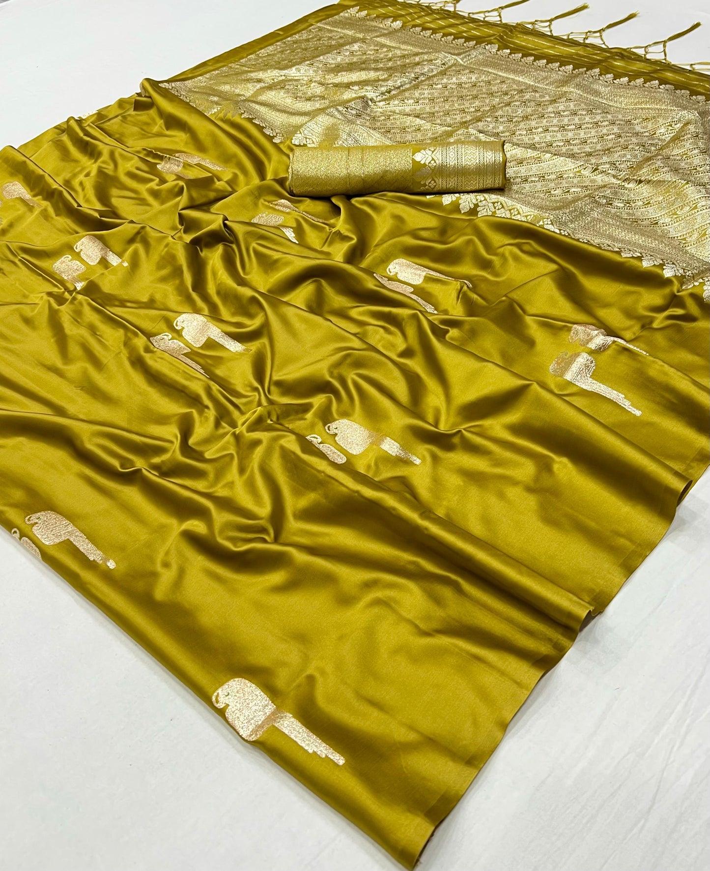 Gold Color Satin Silk Readymade/Easy Saree