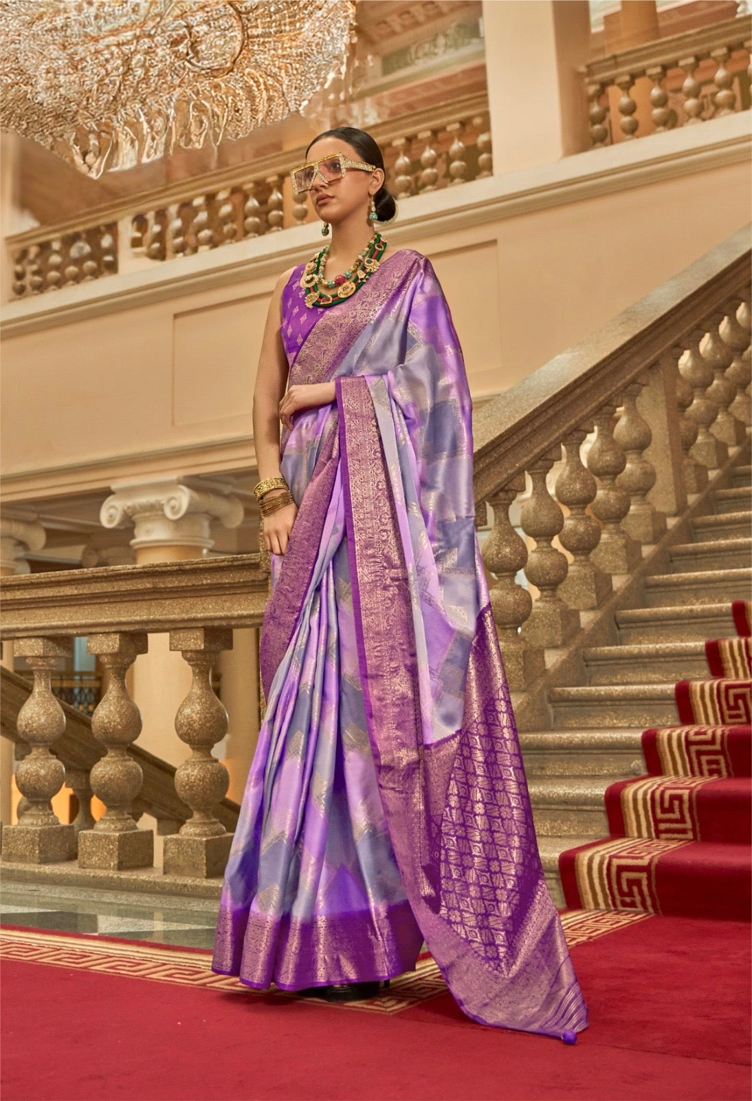 Purple Color Satin Silk Readymade/Easy Saree