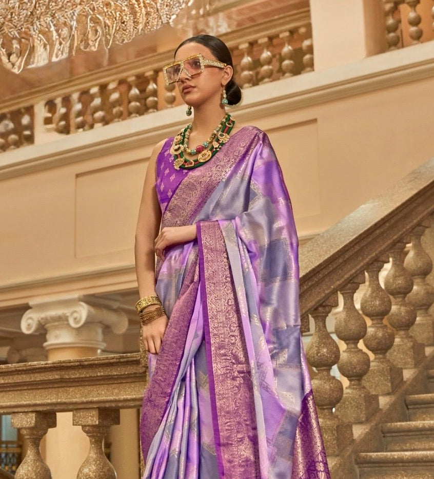 Purple Color Satin Silk Readymade/Easy Saree