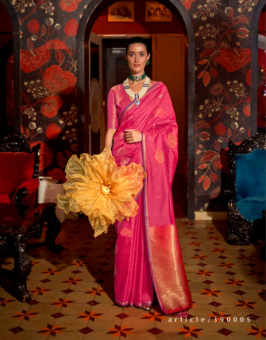 Pink Kanjivaram Silk Readymade/Easy Saree - Panaash Saree
