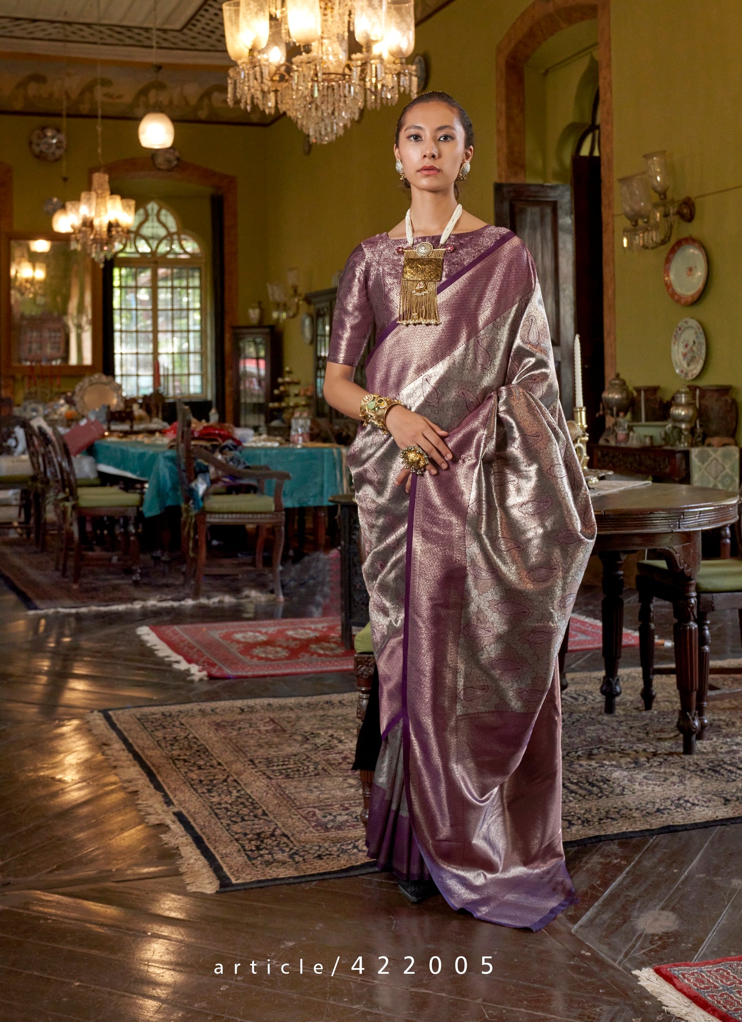 Wine Kanjivaram Silk Readymade/Easy Saree