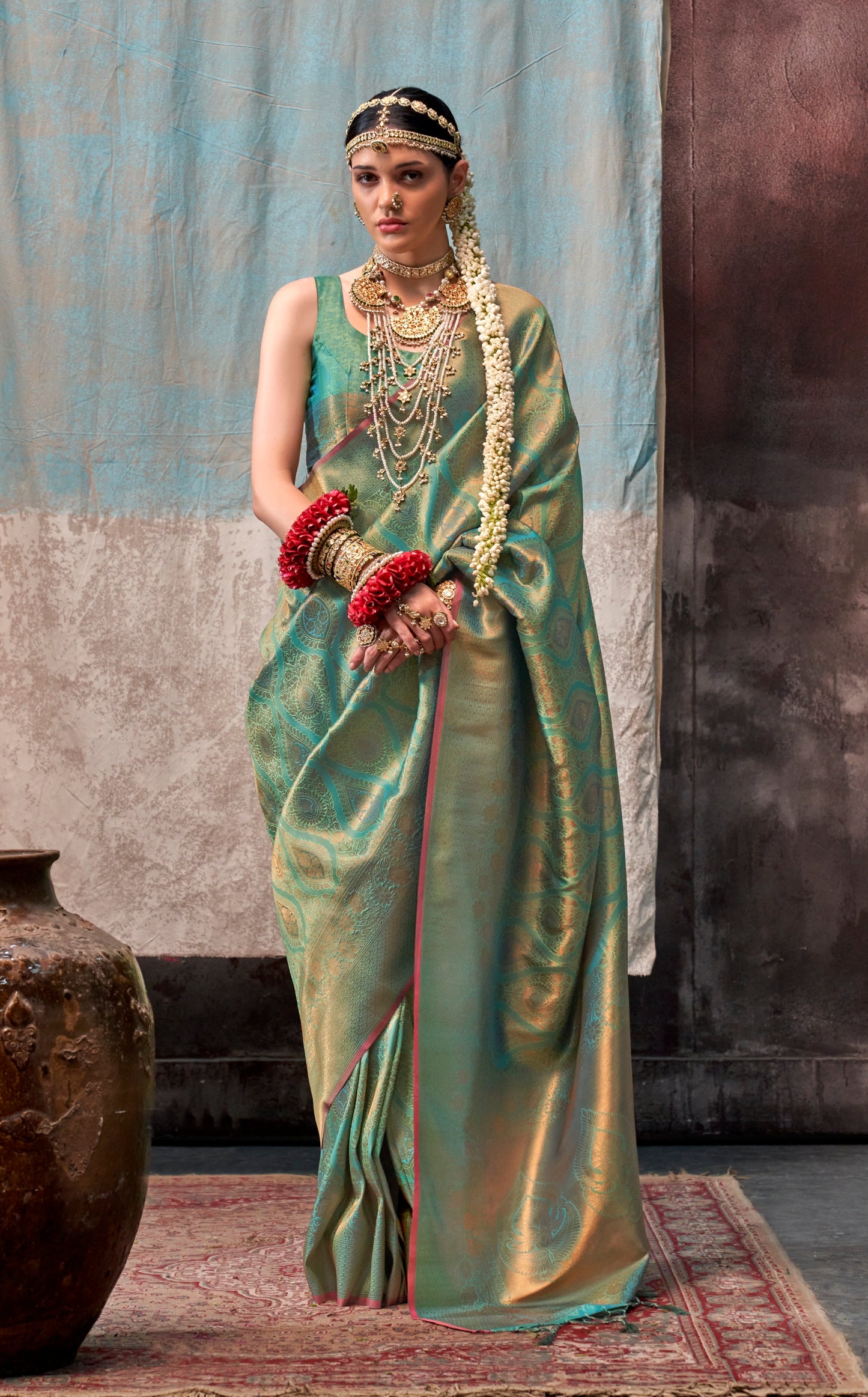 Green Kanjivaram Silk Readymade/Easy Saree - Panaash Saree