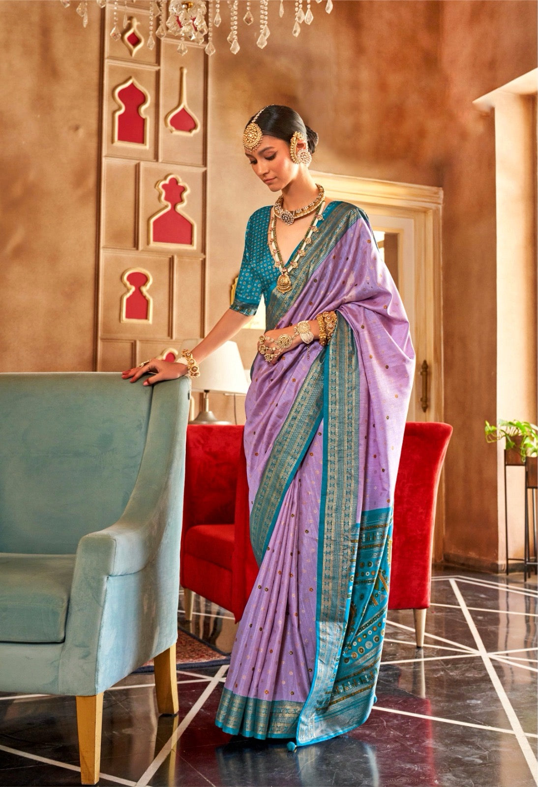 Purple Color Patola Silk Readymade/Easy Saree