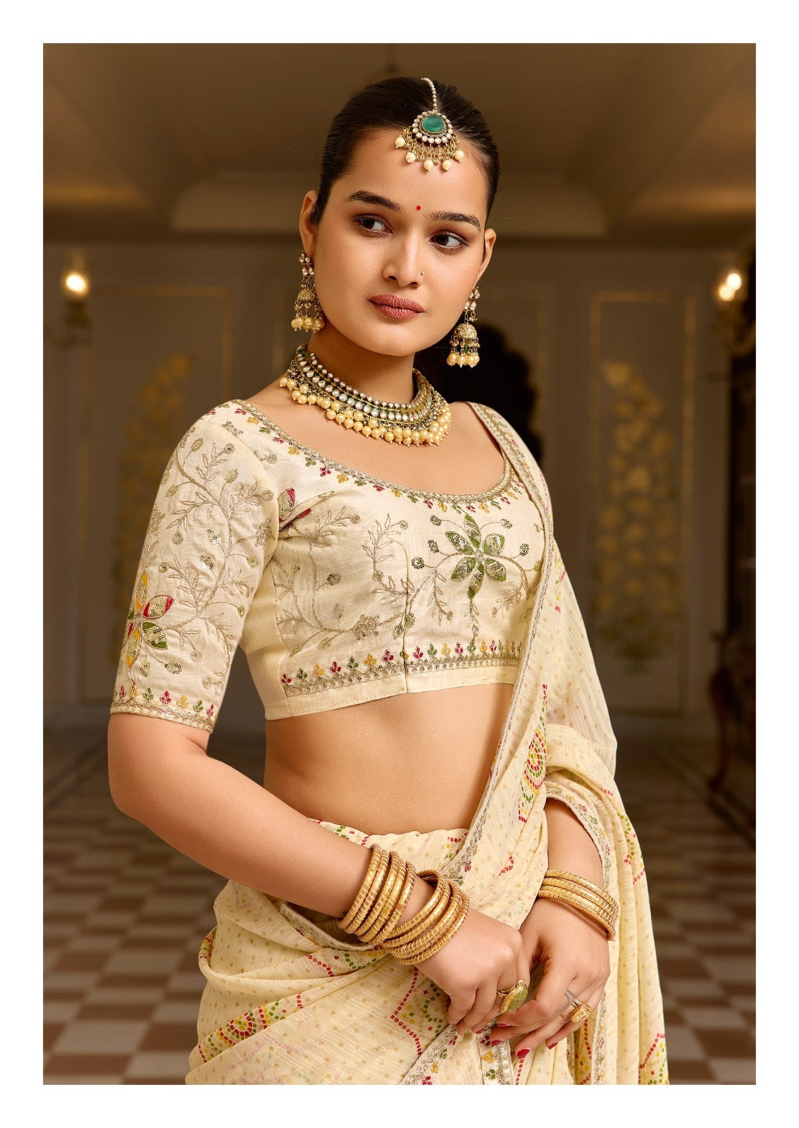 Off White Georgette Normal Drape Saree - Panaash Saree