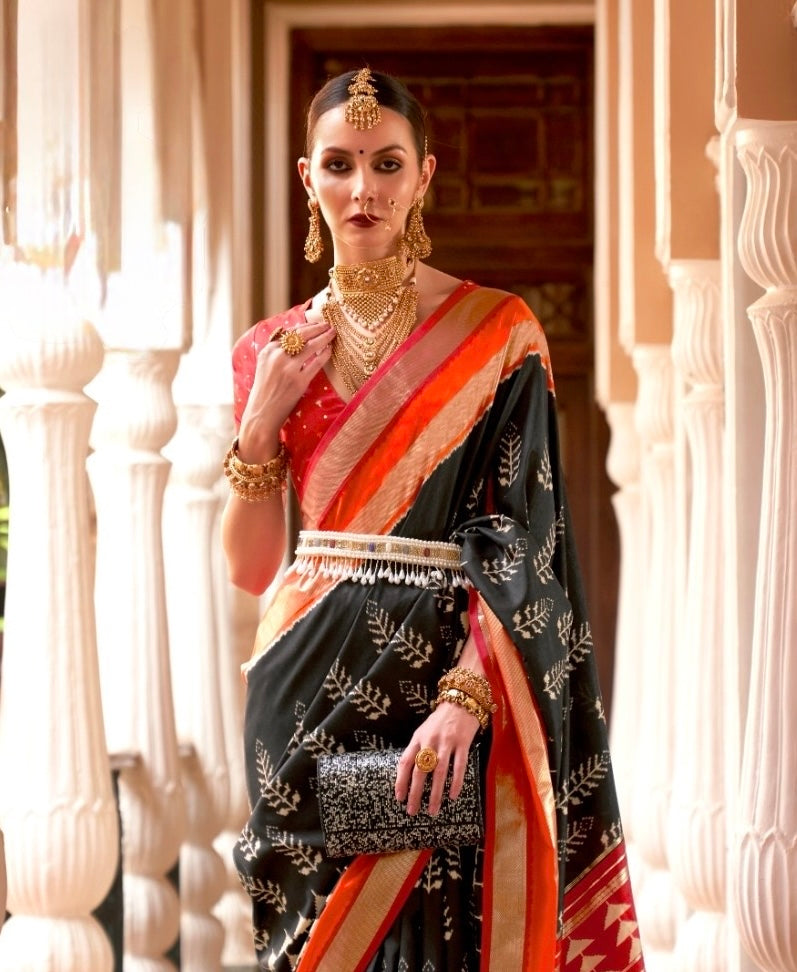 Black Patola Silk Readymade/Easy Saree