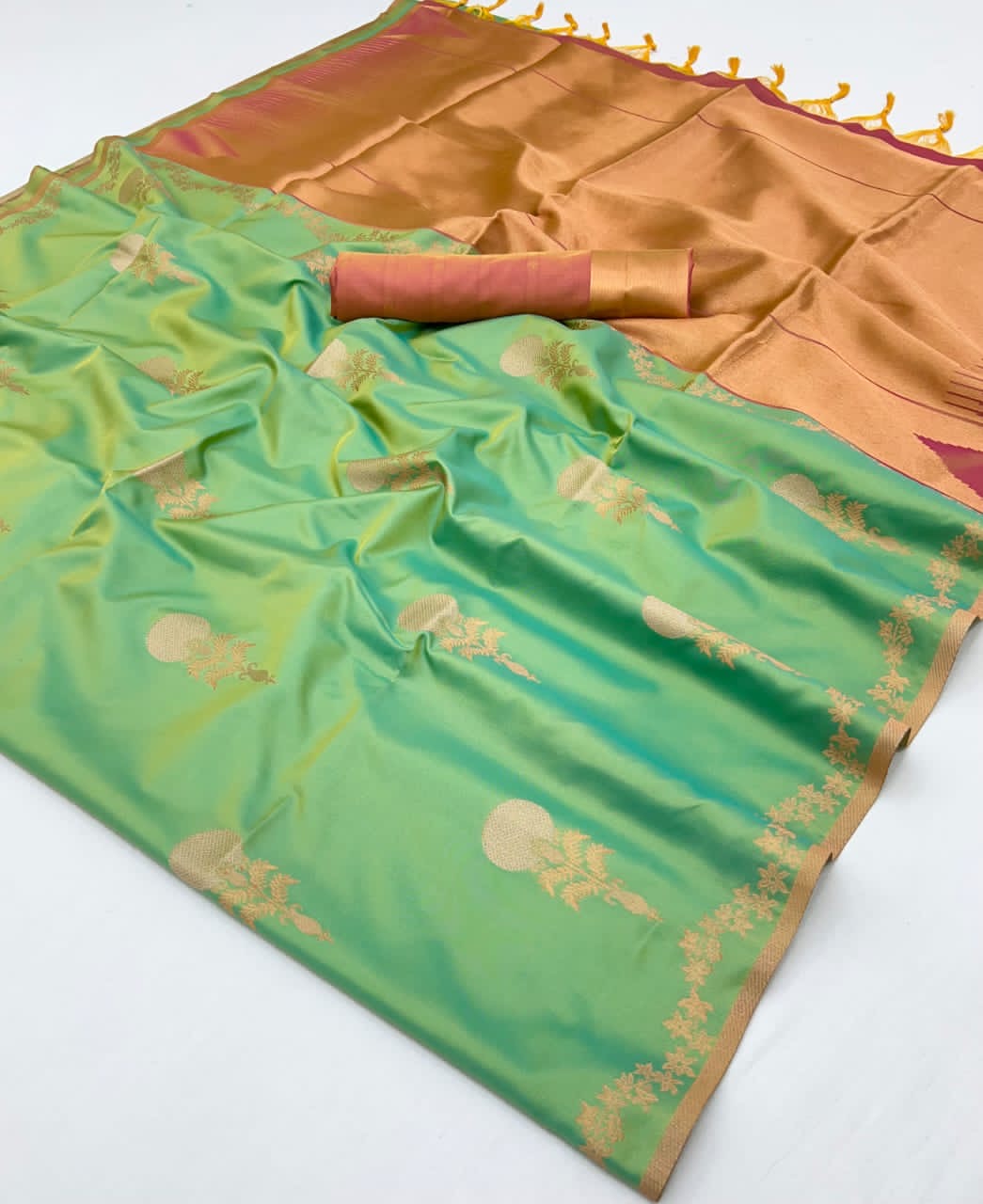 Mint Green Kanjivaram Silk Readymade/Easy Saree - Panaash Saree