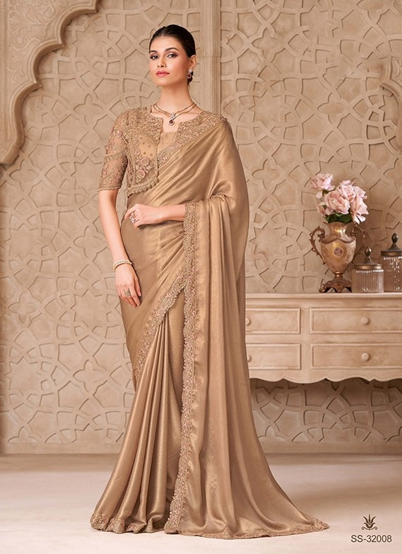 Golden Cocktail Party Wear Readymade Saree