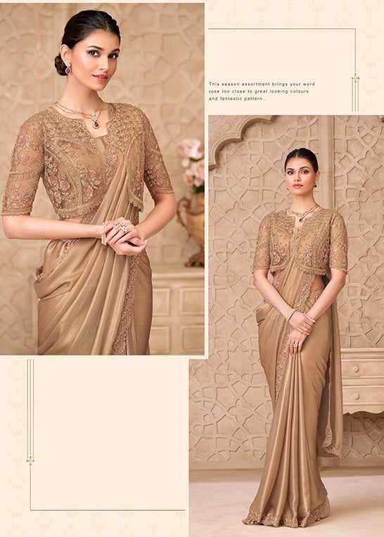 Golden Cocktail Party Wear Readymade Saree