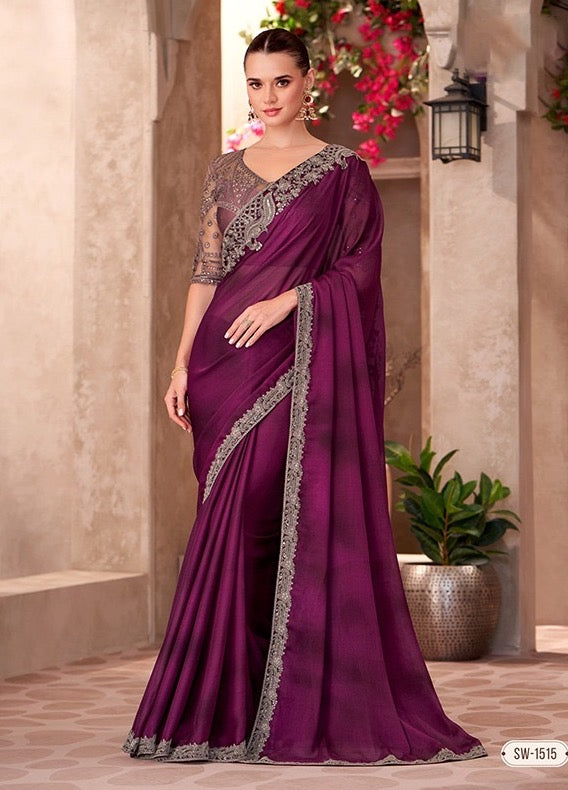 Magenta Cocktail Party Wear Readymade Saree