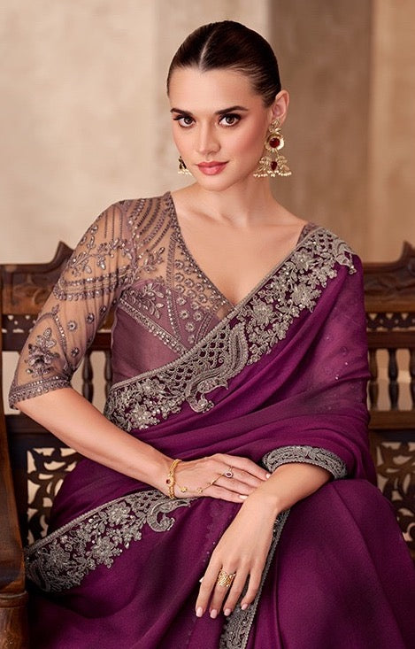 Magenta Cocktail Party Wear Readymade Saree