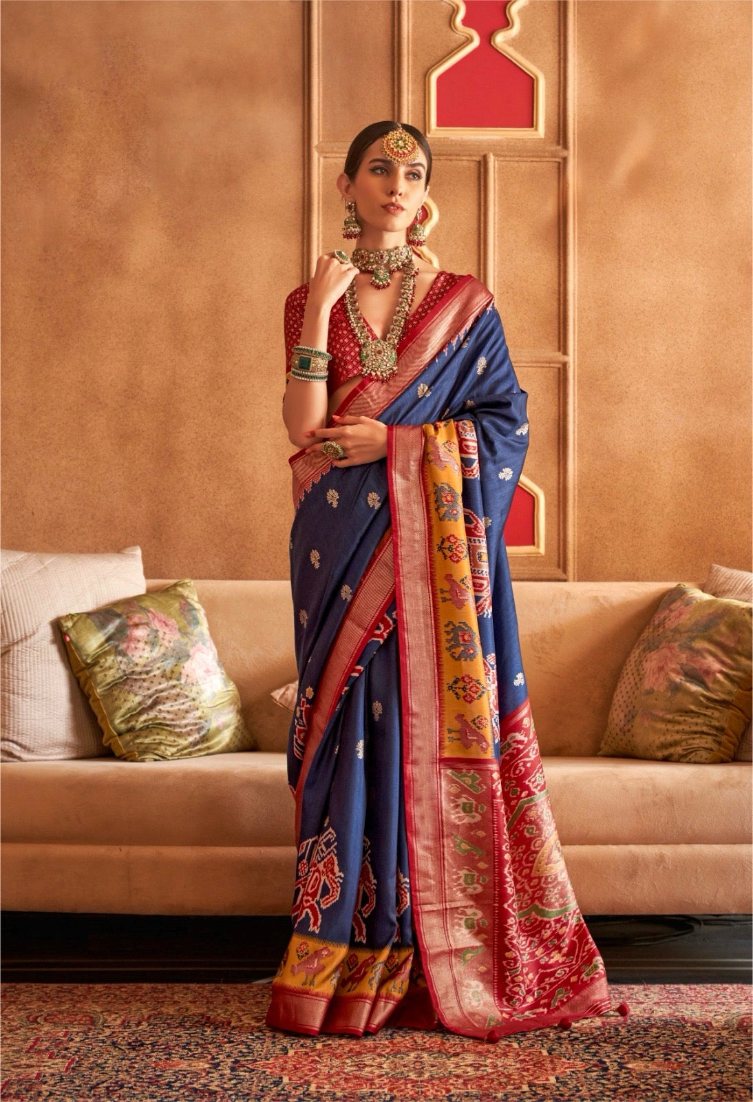 Prussian Color Patola Silk Readymade/Easy Saree