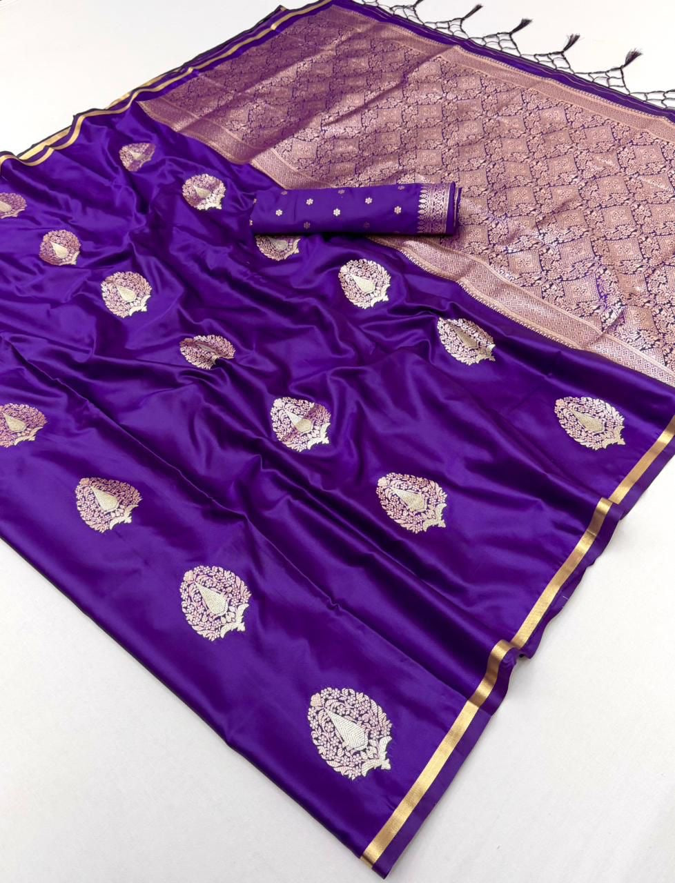Purple Satin Silk Ready To Wear/Easy Saree - Panaash Saree