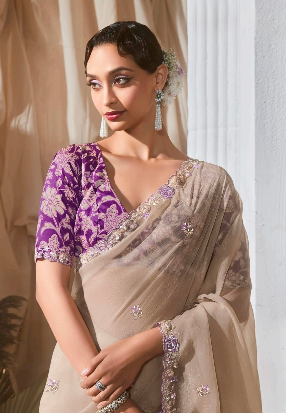 Golden Tissue Silk Readymade/Easy Saree
