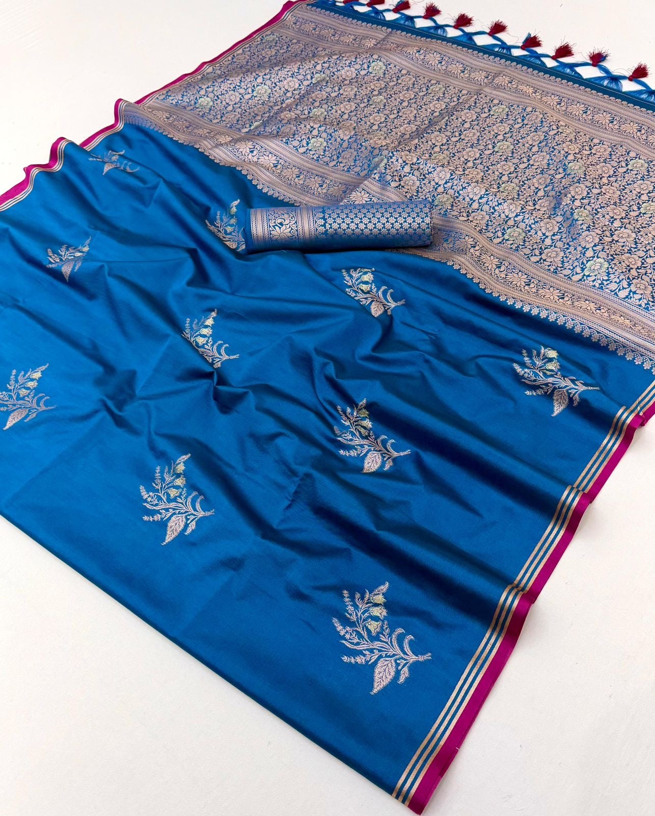 Blue Linen Silk Ready To Wear/Easy Saree - Panaash Saree