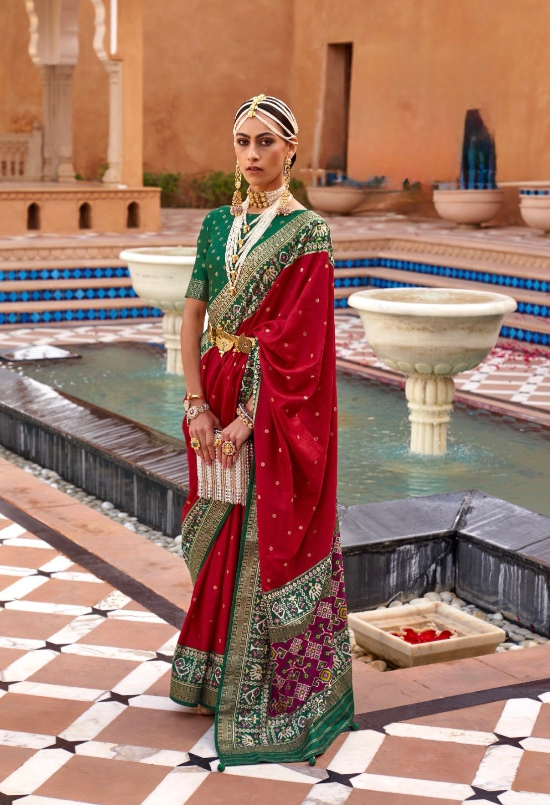 Red Color Patola Silk Readymade/Easy Saree