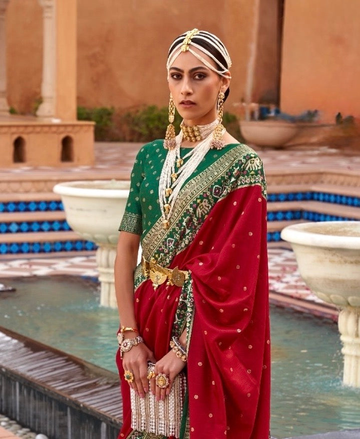 Red Color Patola Silk Readymade/Easy Saree