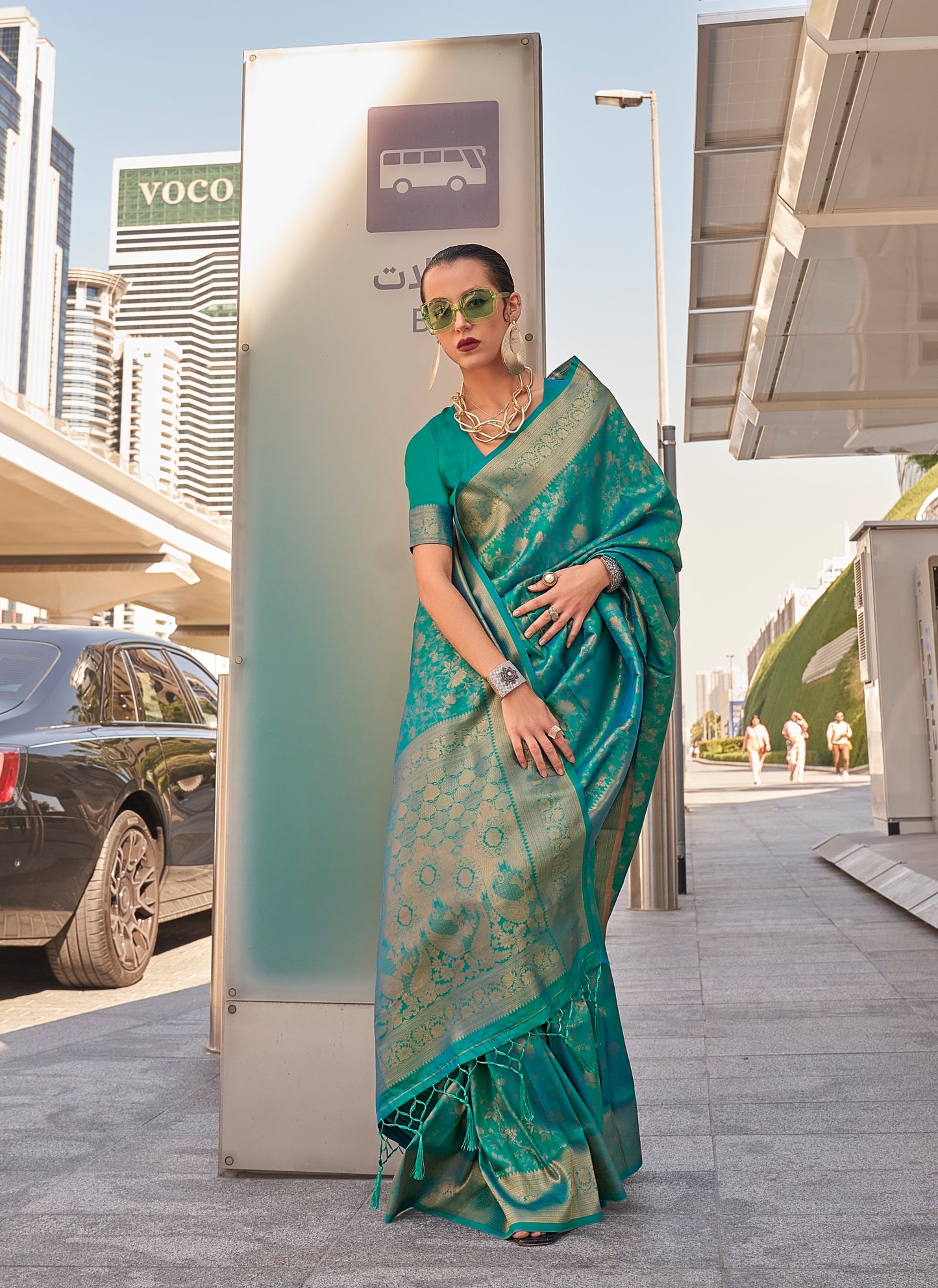 Turquoise Readymade/Easy Saree - Panaash Saree