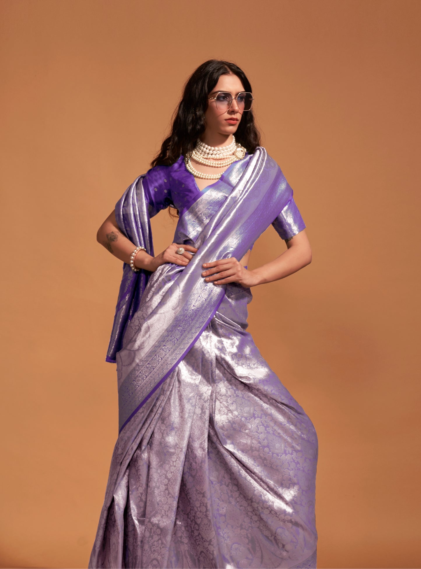 Purple Banarasi Readymade/Easy Saree - Panaash Saree