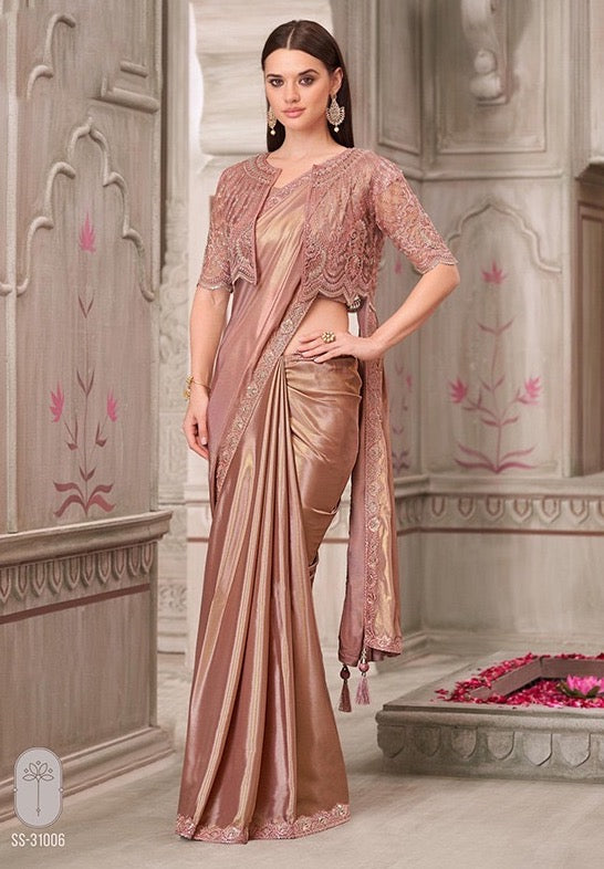 Golden Color Cocktail Readymade Saree