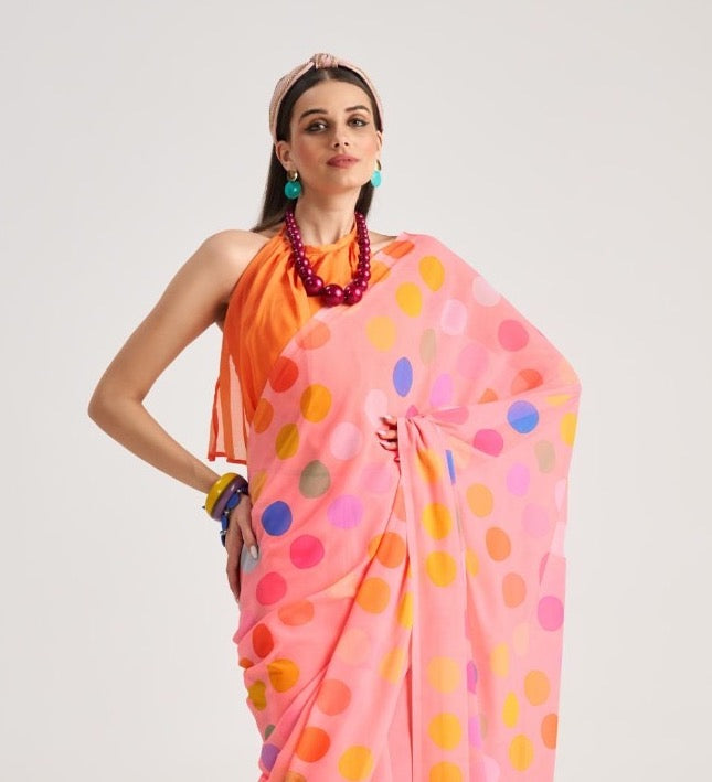 Multicolor Georgette Readymade/Easy Saree