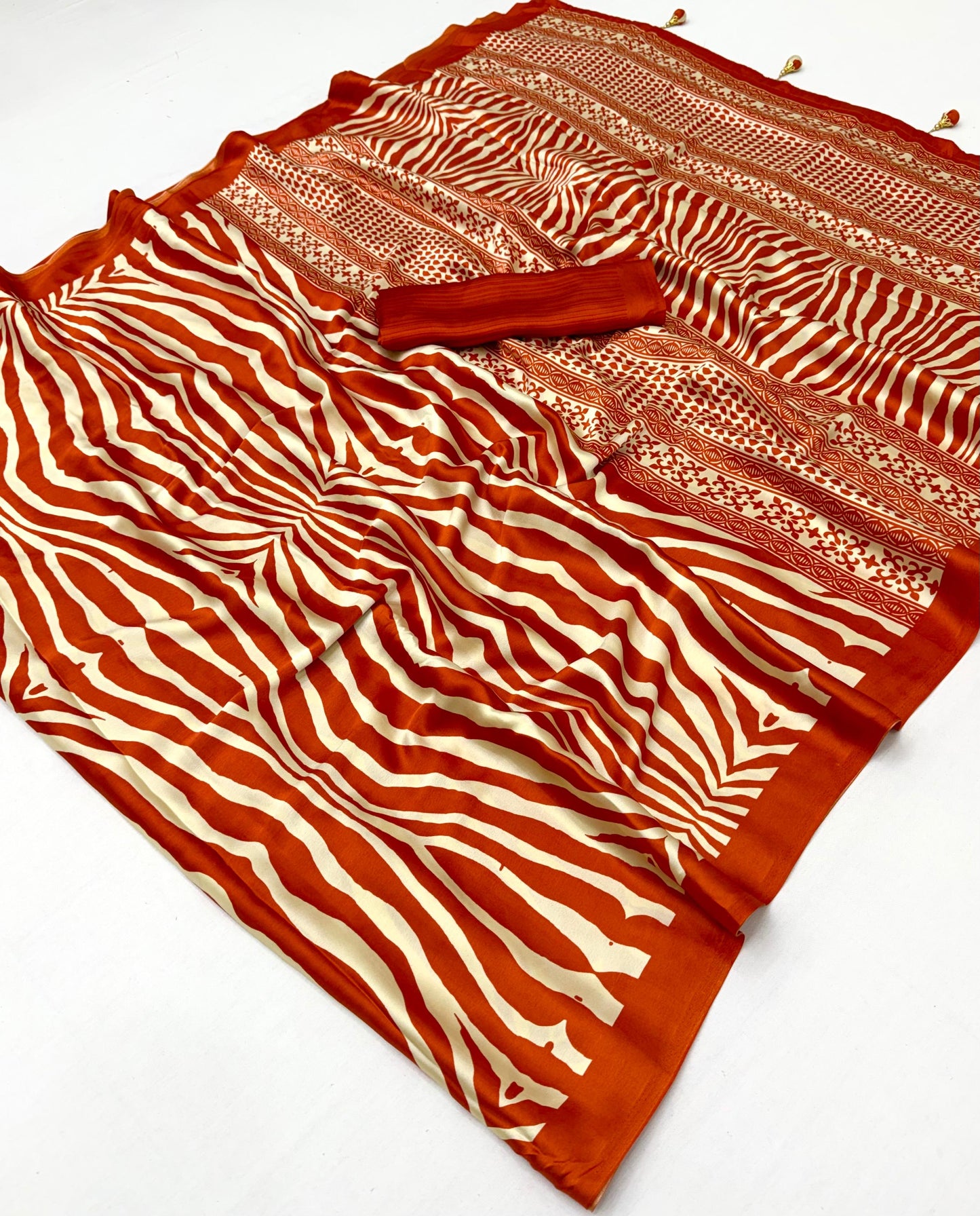 Orange Crepe Silk Ready To Wear/Easy Saree