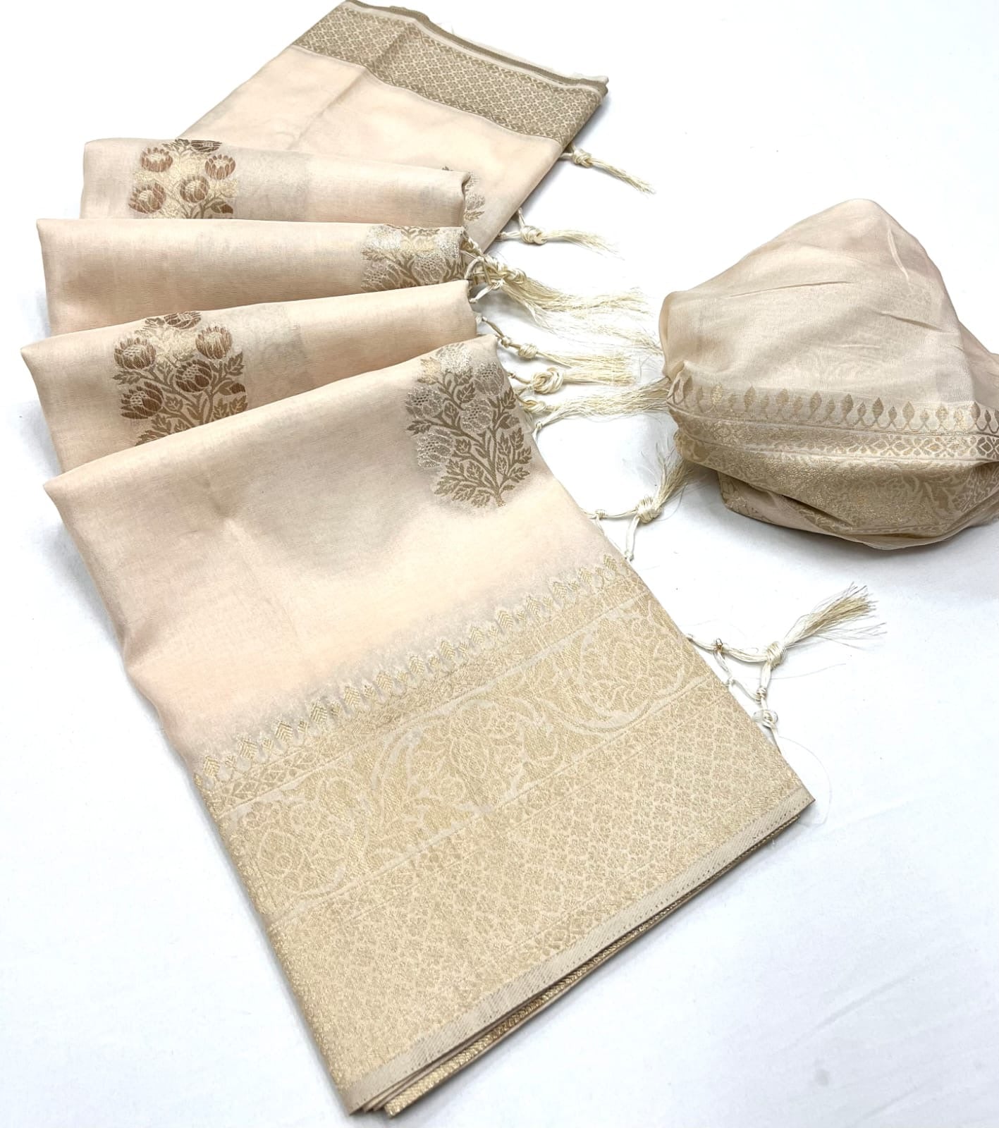 White Khadi Georgette Readymade/Easy Saree