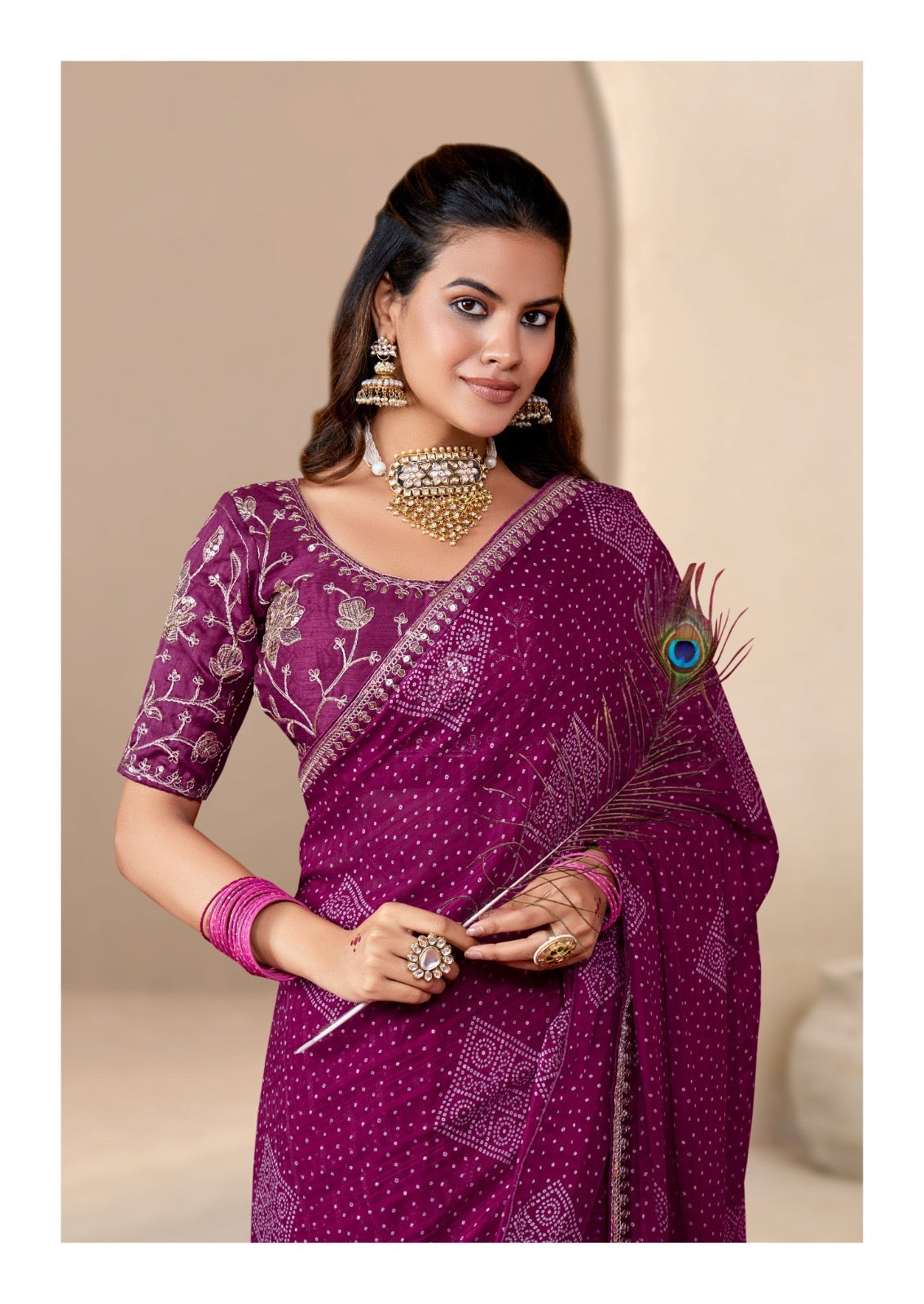 Magenta Georgette Readymade/Easy Saree