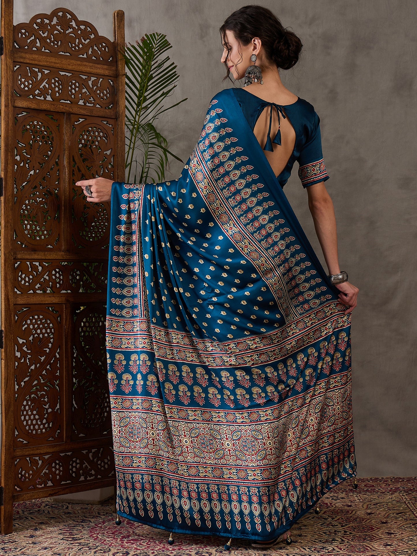 Turquoise Readymade Crepe Silk Saree