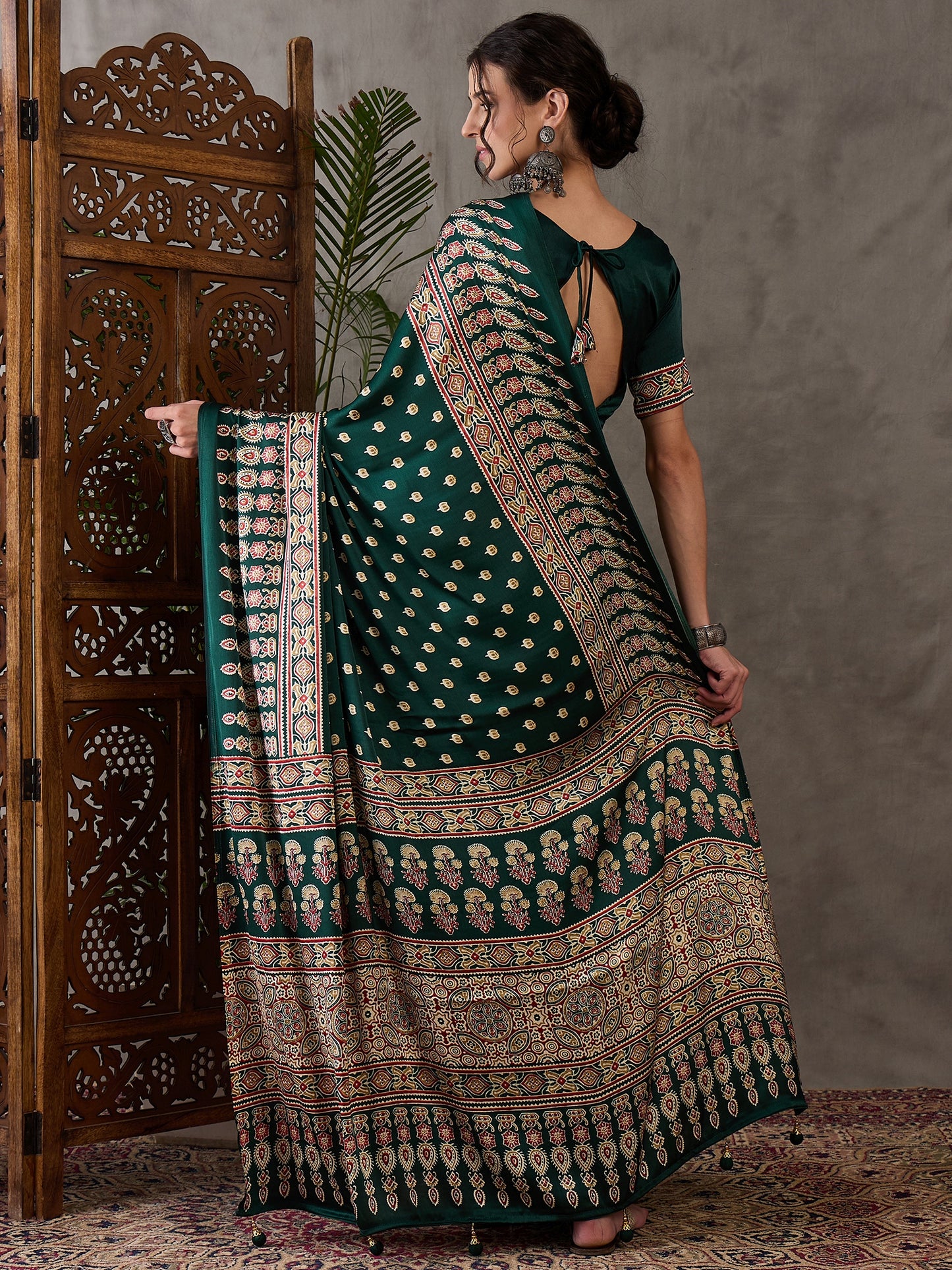 Green Readymade Crepe Silk Saree