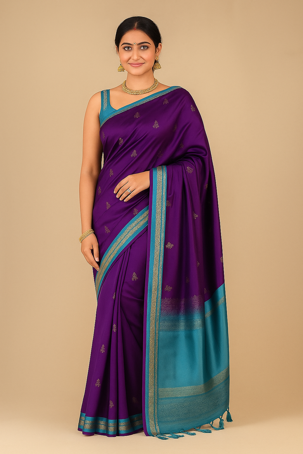 Purple Handloom Pure Coimbatore Silk Readymade/Easy Saree