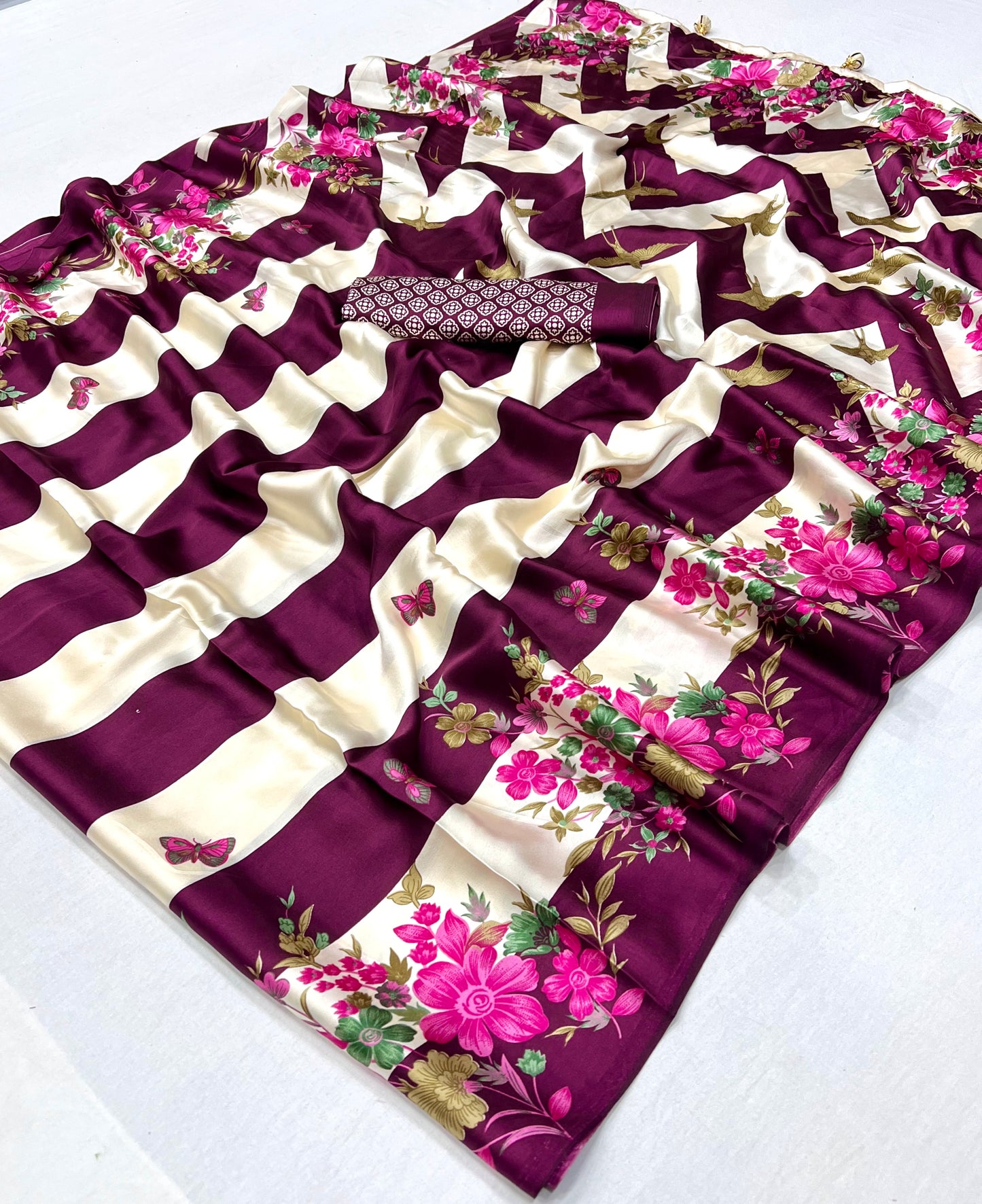 Magenta Readymade Crepe Silk Saree