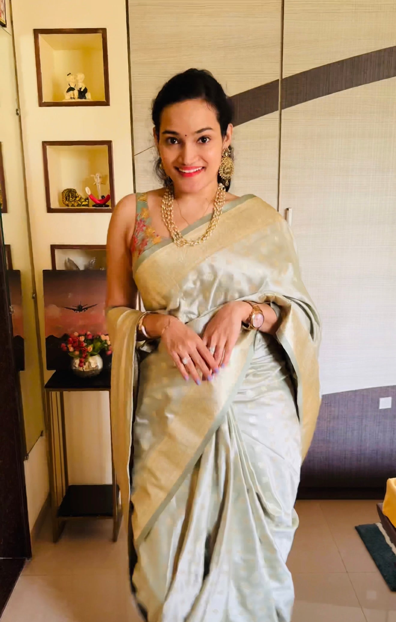 Olive Color Satin Banarasi Silk Readymade/Easy Saree