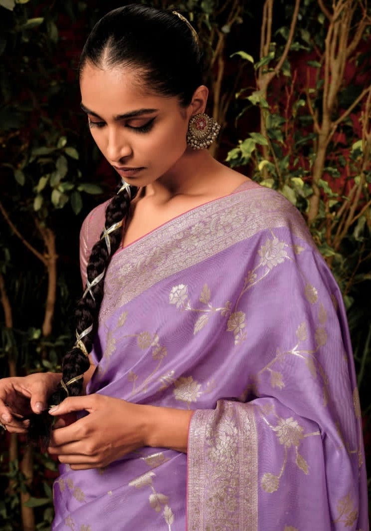 Lavender Designer Banarasi Readymade/Easy Saree