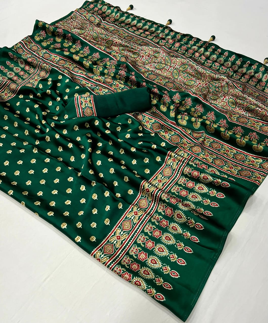 Green Readymade Crepe Silk Saree