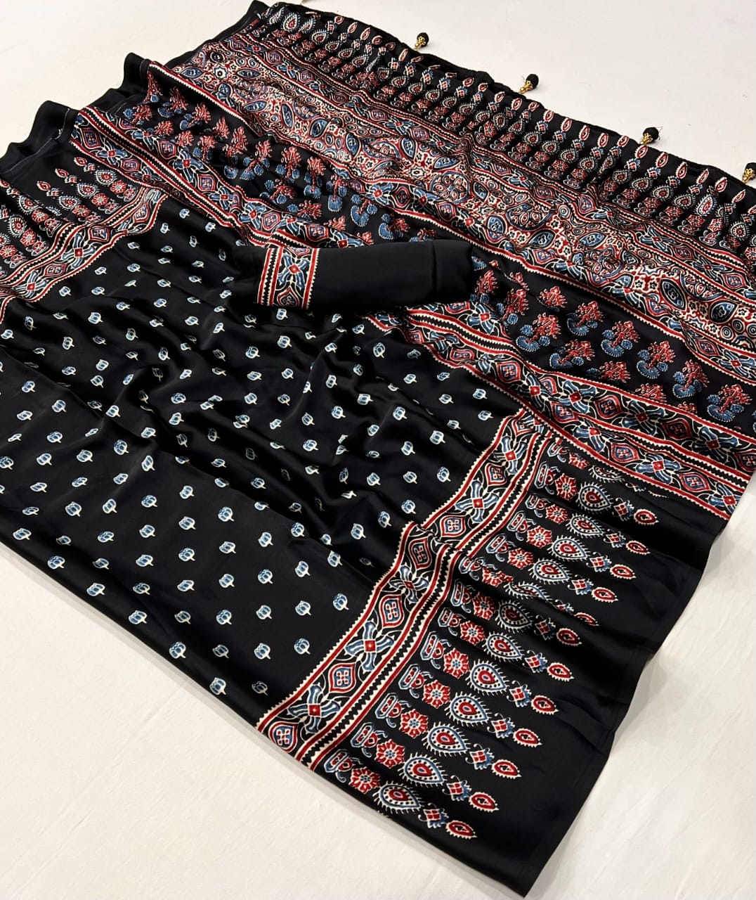 Black Readymade Crepe Silk Saree