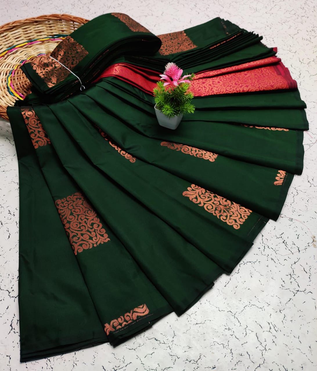 Bottle Green South Silk Readymade/Easy Saree - Panaash Saree
