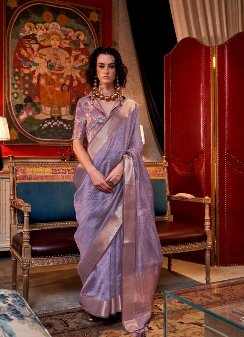 Heather Purple Color Silk Readymade/Easy Saree With Fancy Blouse