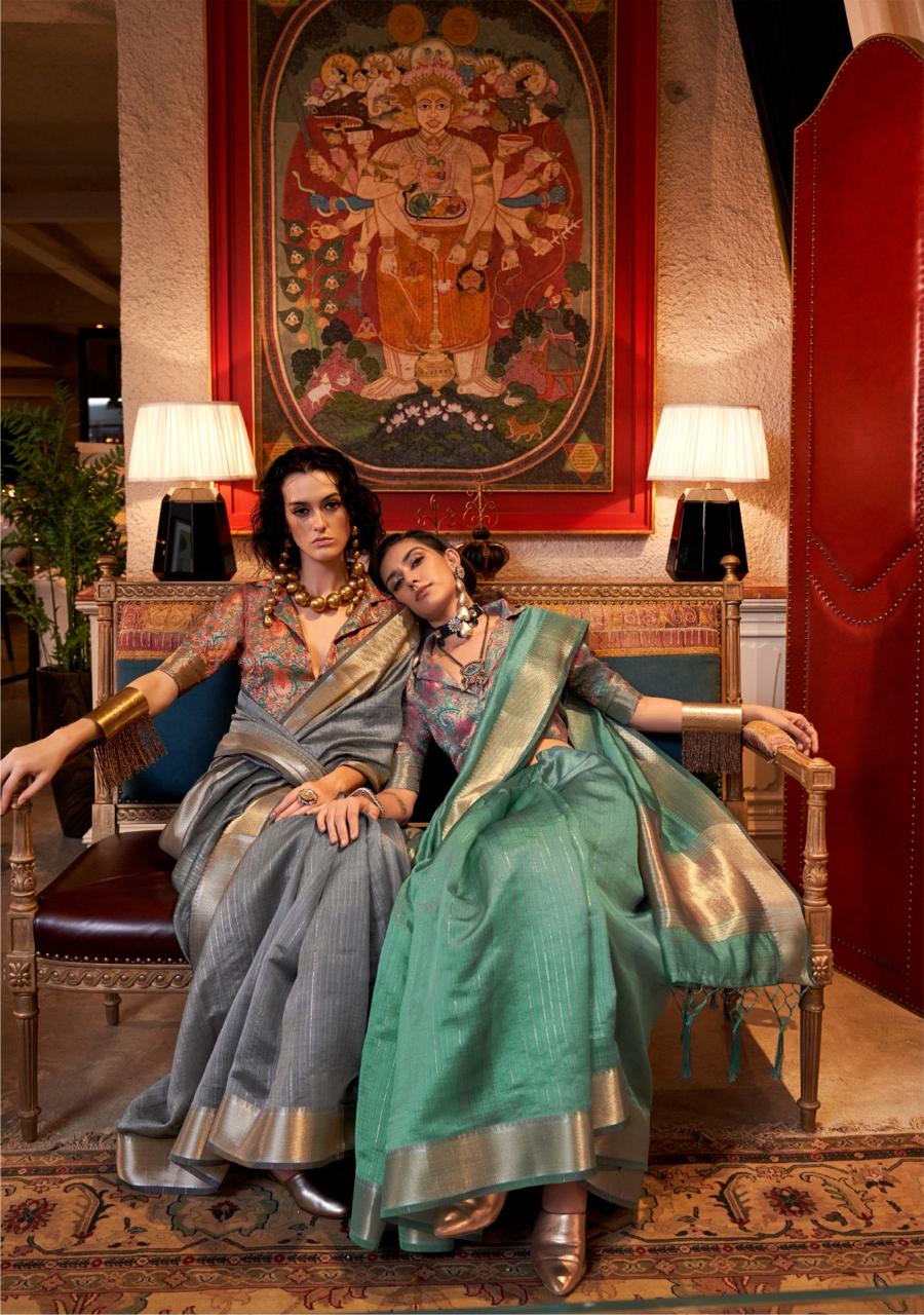 Jade Green Color Silk Readymade/Easy Saree With Fancy Unstitched Blouse