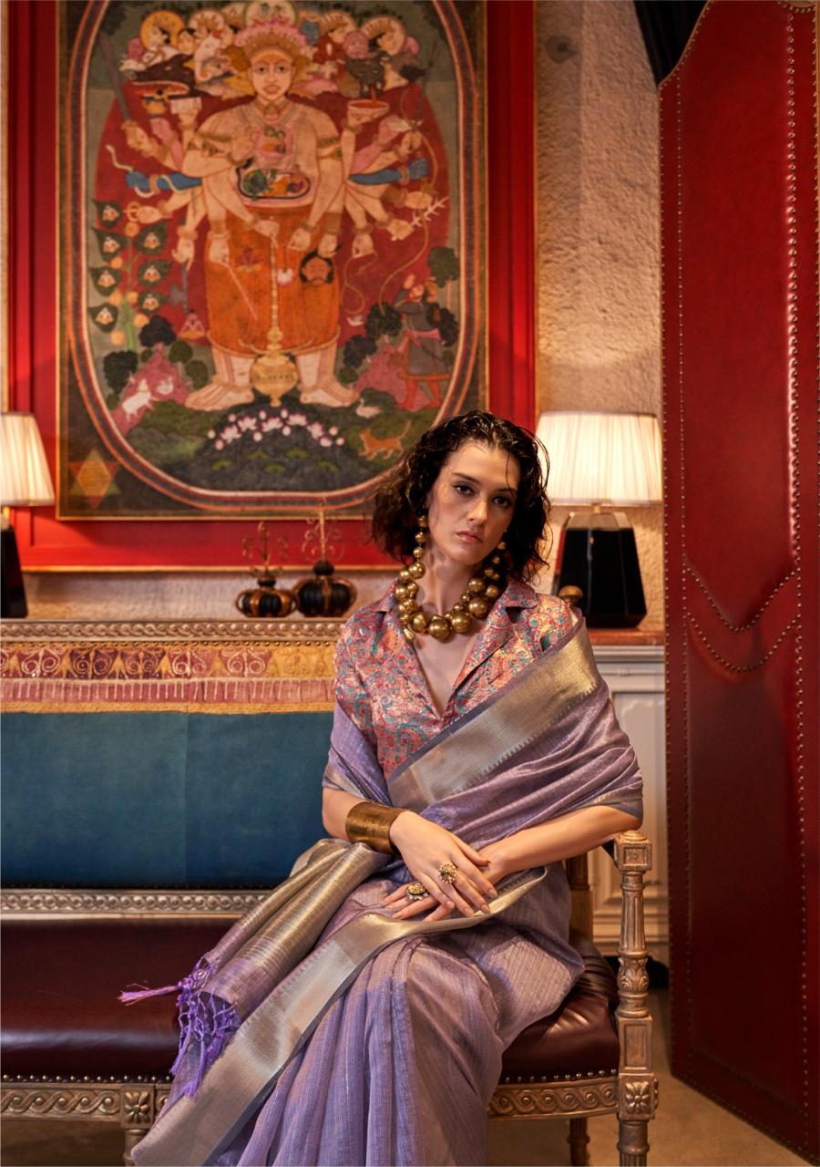 Heather Purple Color Silk Readymade/Easy Saree With Fancy Blouse