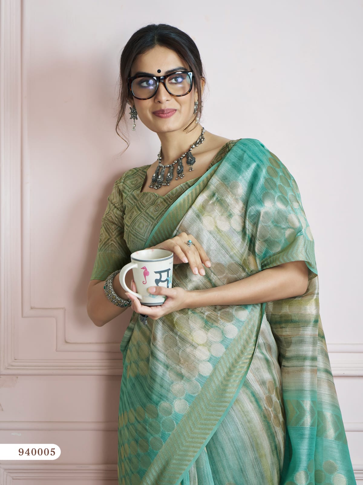 Green Color Printed Silk Readymade/Easy Saree