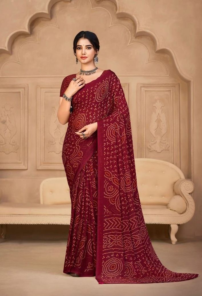 Casual Red Georgette Readymade/Easy Saree