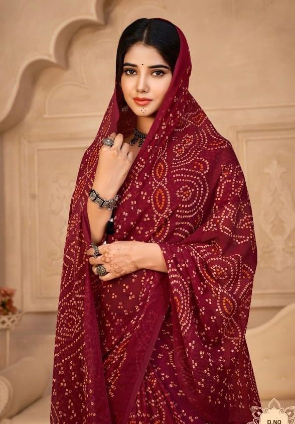 Casual Red Georgette Readymade/Easy Saree