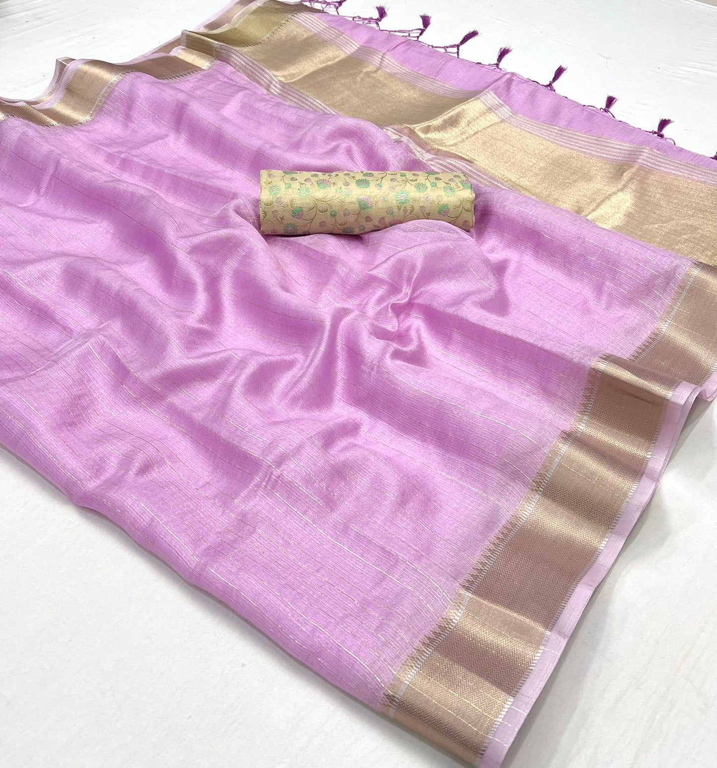 Lavender Color Silk Readymade/Easy Saree With Fancy Unstitched Blouse - Panaash Saree