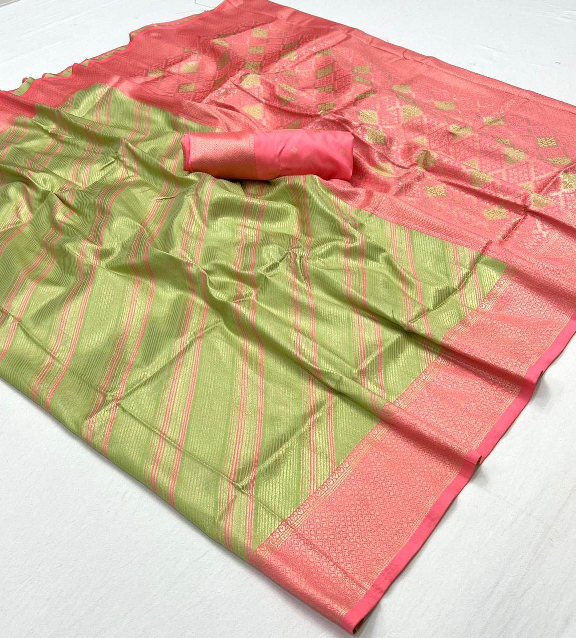 Pista Color Kanjivaram Silk Readymade/Easy Saree - Panaash Saree