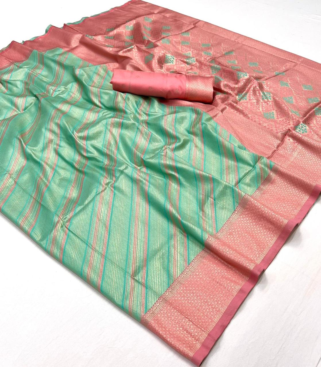 Turquoise Soft Kanjivaram Silk Readymade/Easy Saree