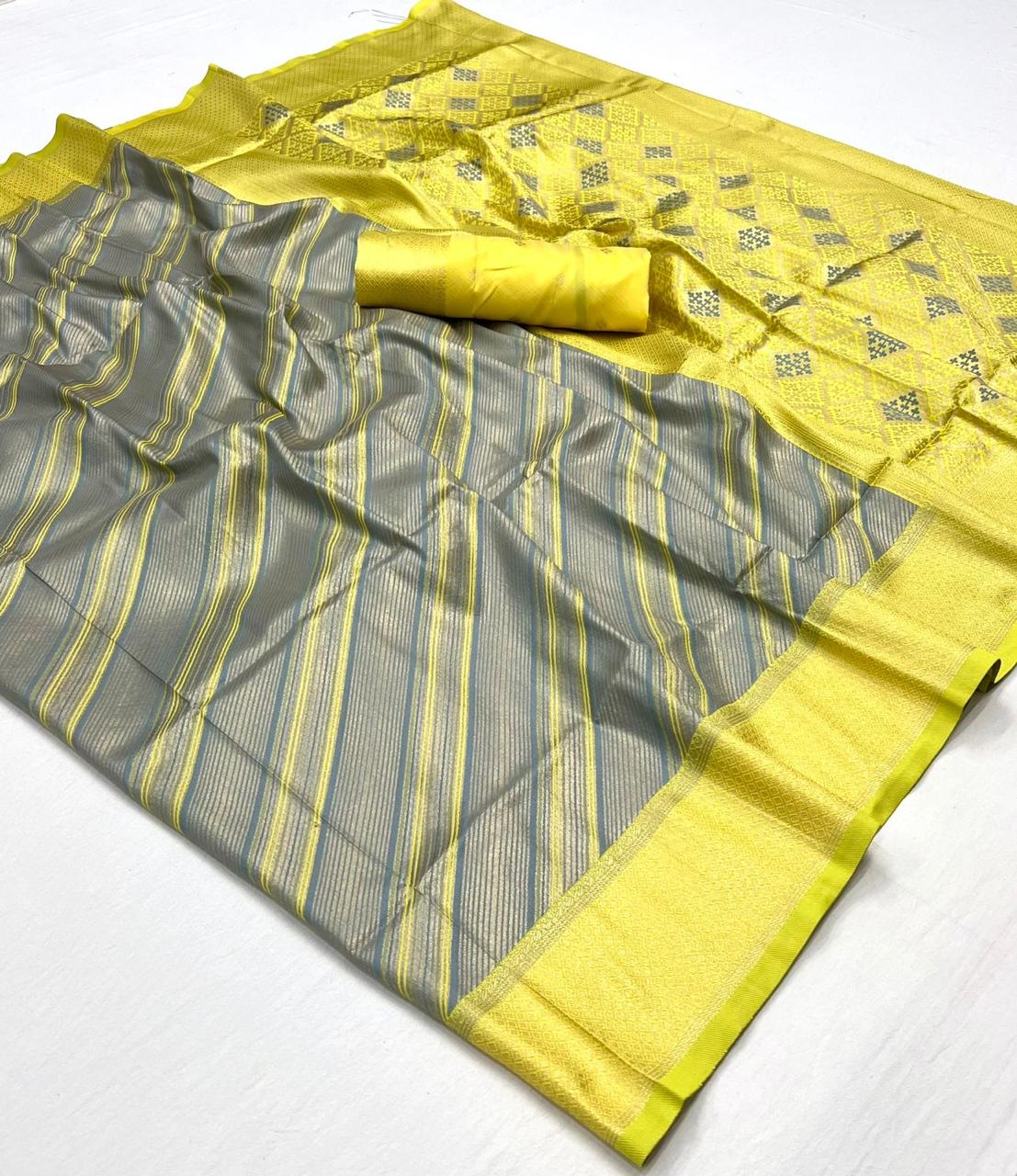 Grey Kanjivaram Silk Readymade/Easy Saree