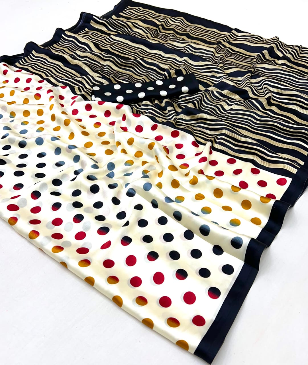 Polka Dot Crepe Silk Easy/Readymade Saree